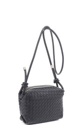 Braided Mini Zip Top Crossbody Bag SALE Black